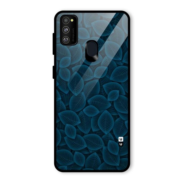 Blue Thin Leaves Glass Back Case for Galaxy M21