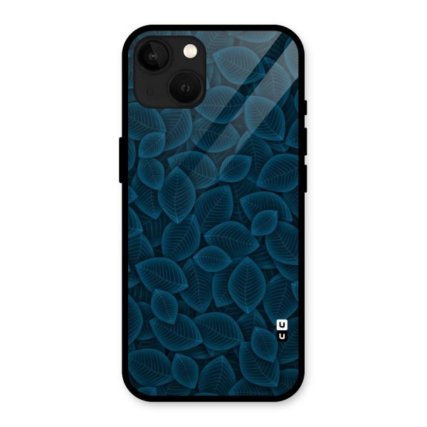 Blue Thin Leaves Glass Back Case for iPhone 13