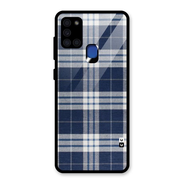 Blue White Check Glass Back Case for Galaxy A21s