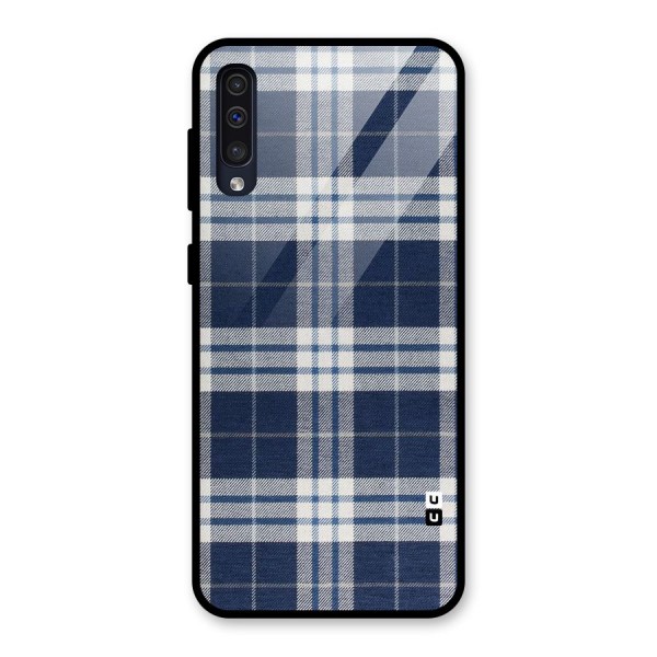 Blue White Check Glass Back Case for Galaxy A50