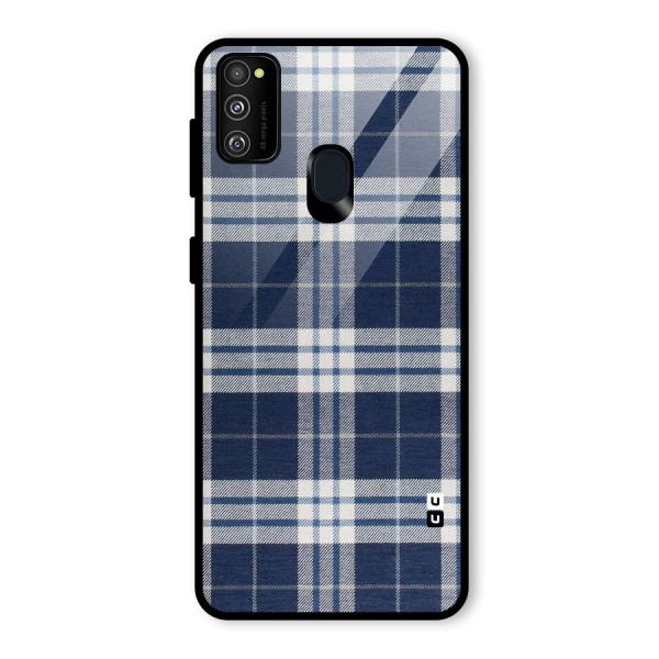 Blue White Check Glass Back Case for Galaxy M21