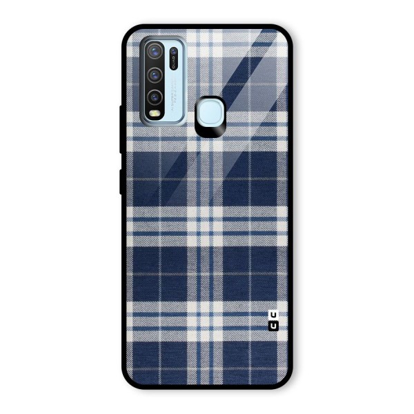 Blue White Check Glass Back Case for Vivo Y50