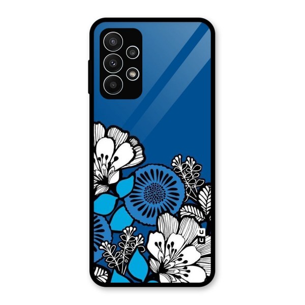 Blue White Flowers Glass Back Case for Galaxy A23