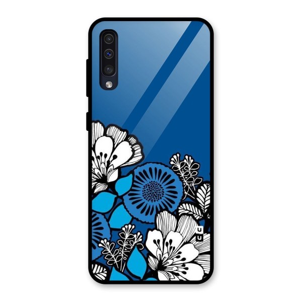 Blue White Flowers Glass Back Case for Galaxy A50s