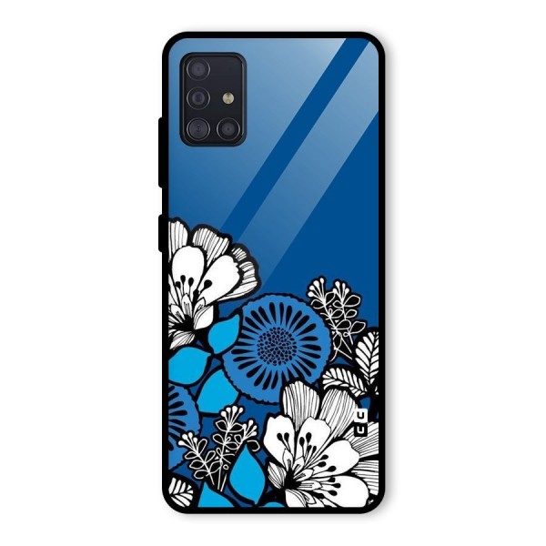 Blue White Flowers Glass Back Case for Galaxy A51