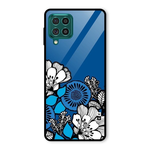 Blue White Flowers Glass Back Case for Galaxy F62