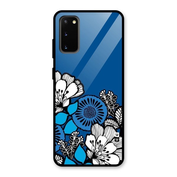 Blue White Flowers Glass Back Case for Galaxy S20