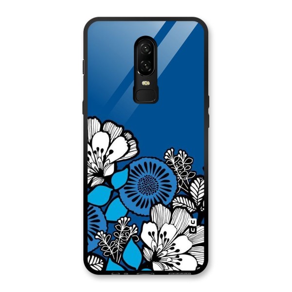 Blue White Flowers Glass Back Case for OnePlus 6