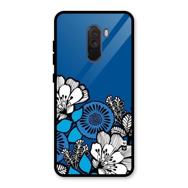 Blue White Flowers Glass Back Case for Poco F1