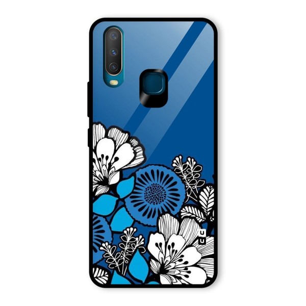 Blue White Flowers Glass Back Case for Vivo Y12