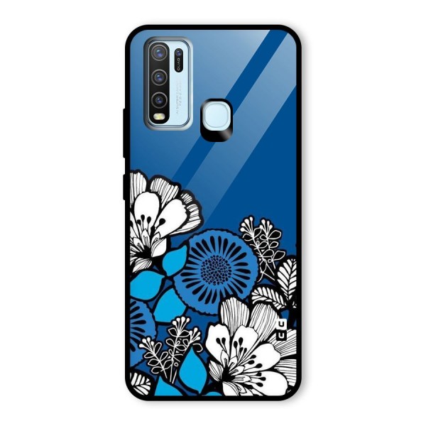 Blue White Flowers Glass Back Case for Vivo Y30