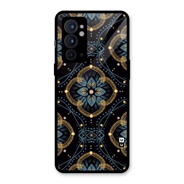 Blue With Black Flower Glass Back Case for OnePlus 9RT 5G