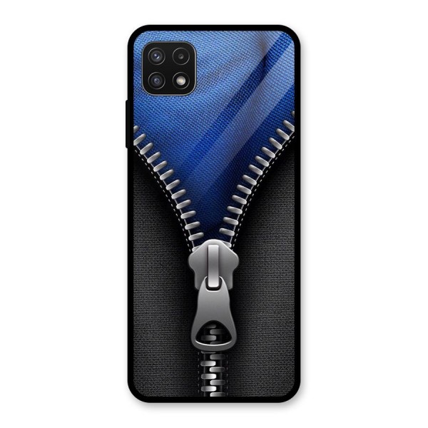 Blue Zipper Glass Back Case for Galaxy A22 5G