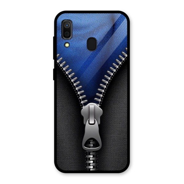 Blue Zipper Glass Back Case for Galaxy A30