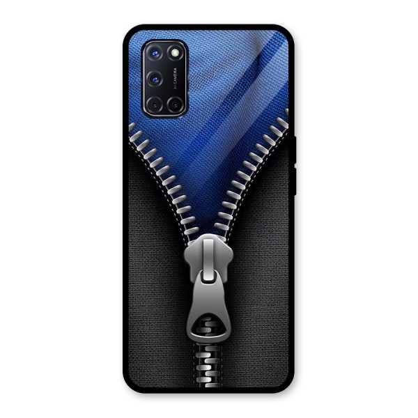 Blue Zipper Glass Back Case for Oppo A52