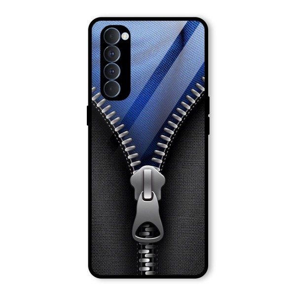 Blue Zipper Glass Back Case for Oppo Reno4 Pro