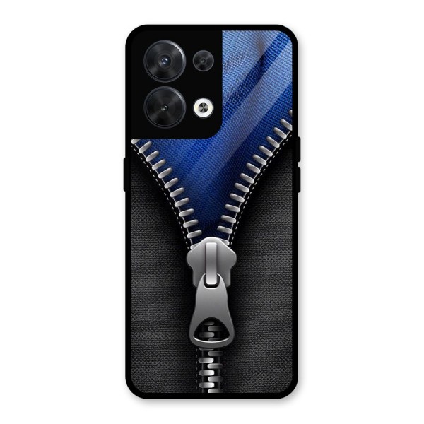 Blue Zipper Glass Back Case for Oppo Reno8 5G