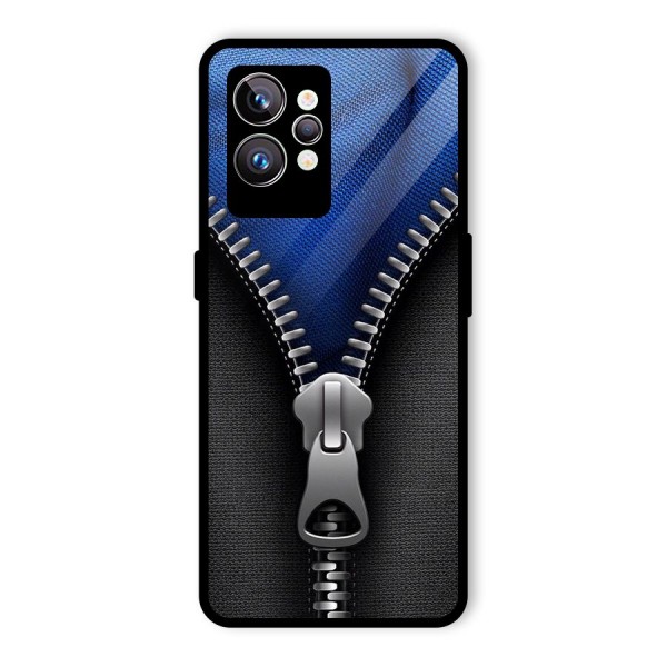 Blue Zipper Glass Back Case for Realme GT2 Pro