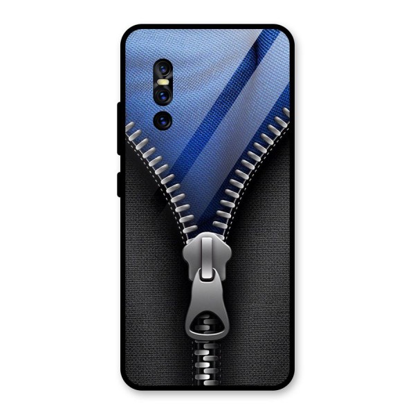 Blue Zipper Glass Back Case for Vivo V15 Pro