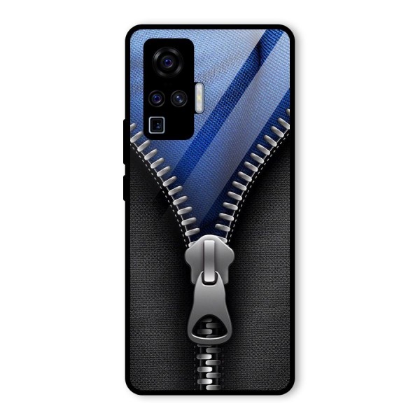 Blue Zipper Glass Back Case for Vivo X50 Pro