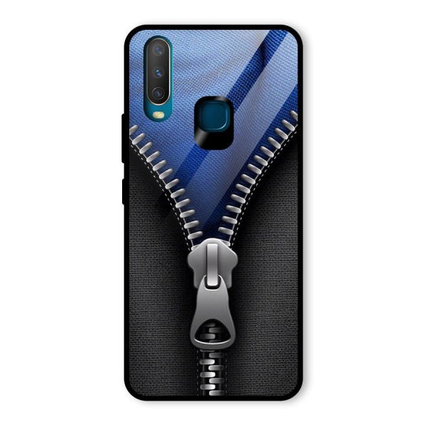 Blue Zipper Glass Back Case for Vivo Y15