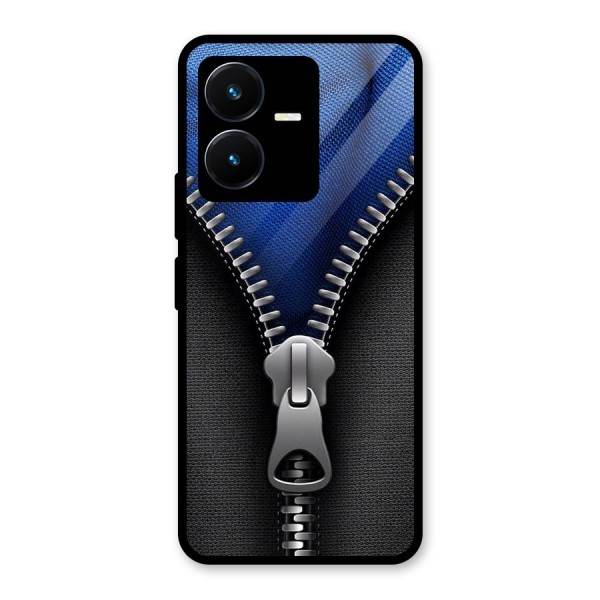 Blue Zipper Glass Back Case for Vivo Y22