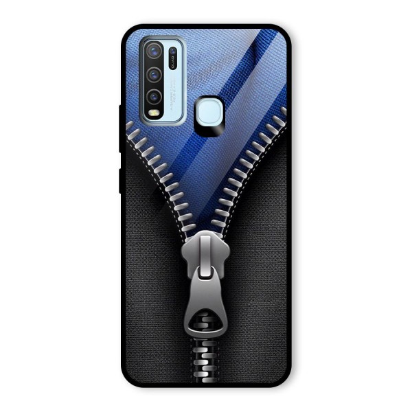 Blue Zipper Glass Back Case for Vivo Y50