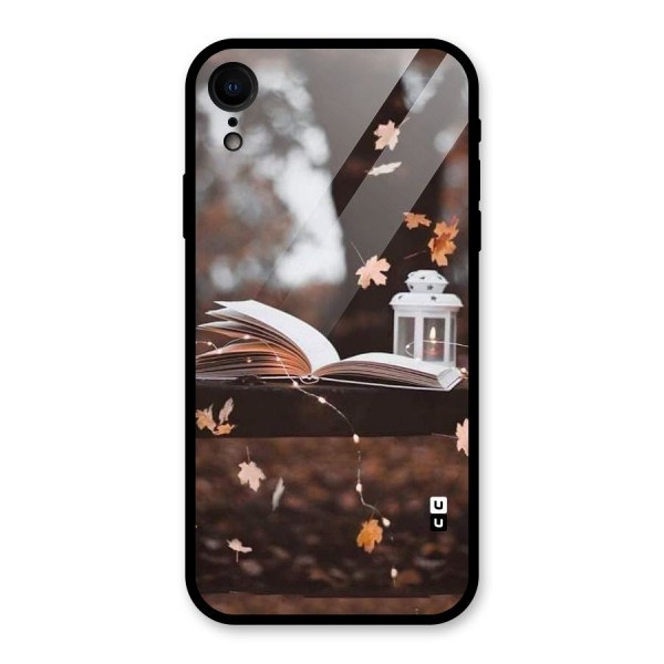 Book and Fall Leaves Glass Back Case for XR