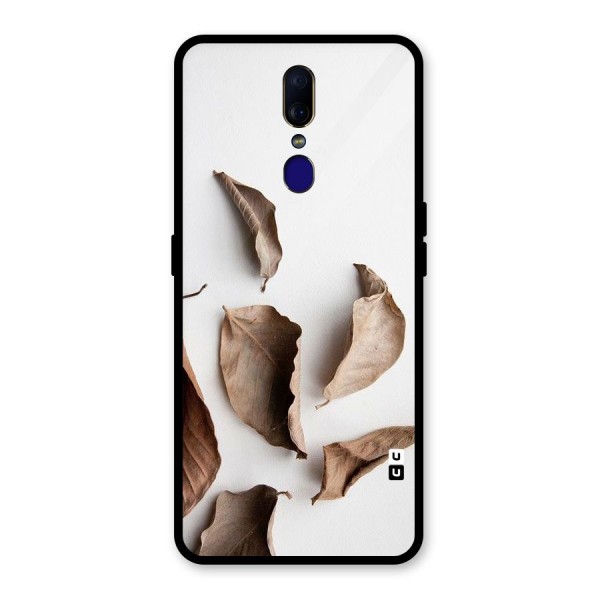 Brown Dusty Leaves Glass Back Case for Oppo F11