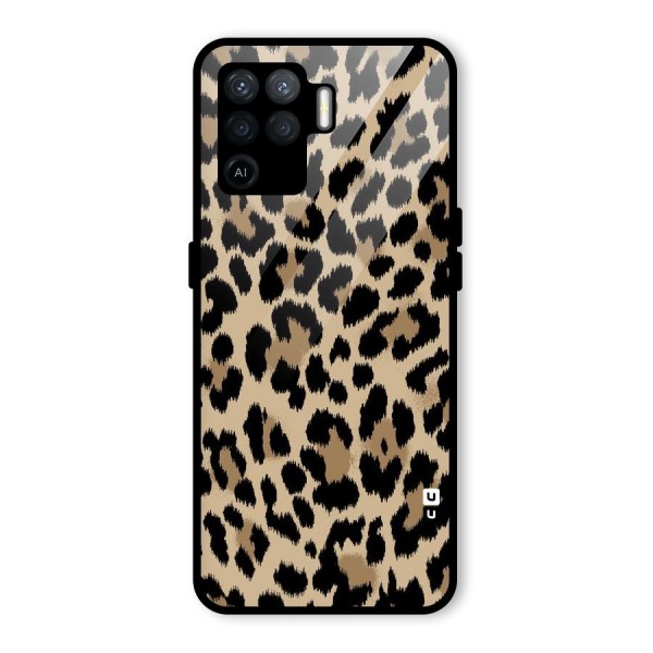 Brown Leapord Print Glass Back Case for Oppo F19 Pro