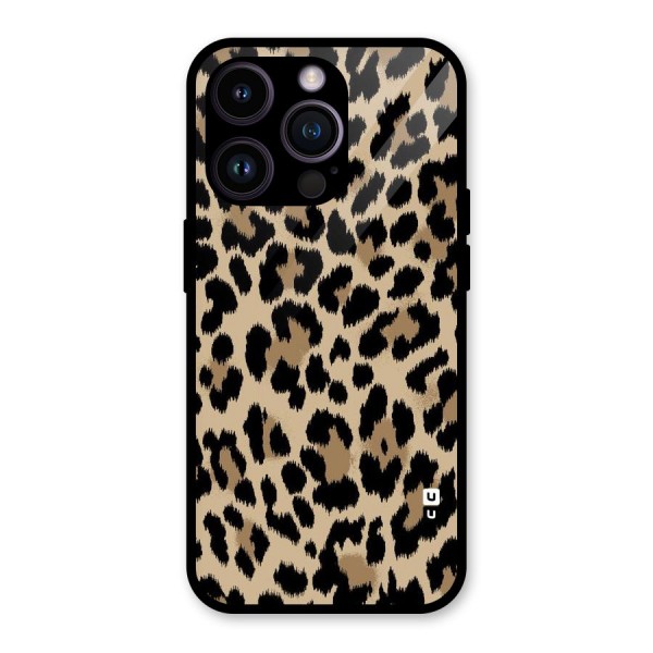 Brown Leapord Print Glass Back Case for iPhone 14 Pro