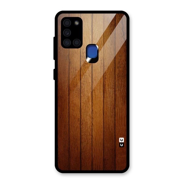 Brown Wood Design Glass Back Case for Galaxy A21s