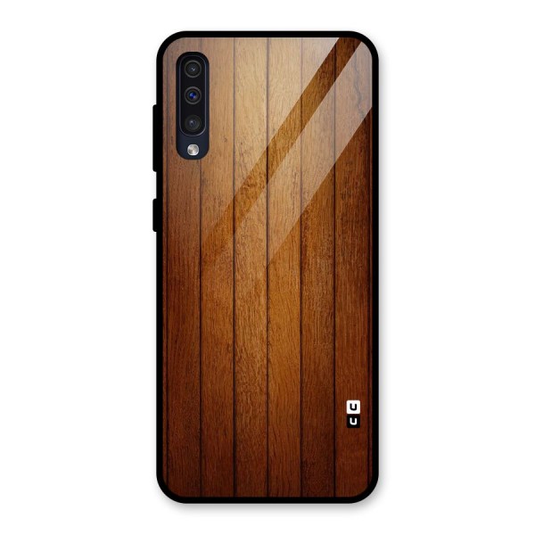 Brown Wood Design Glass Back Case for Galaxy A50