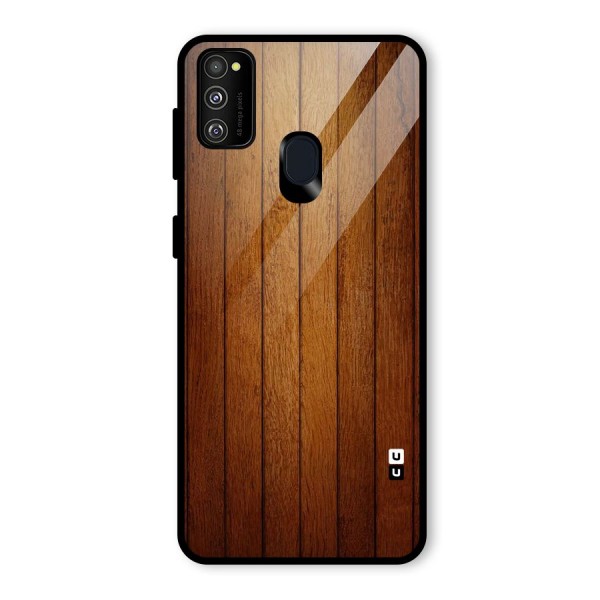 Brown Wood Design Glass Back Case for Galaxy M21