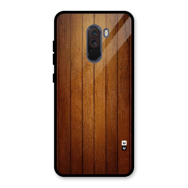 Brown Wood Design Glass Back Case for Poco F1