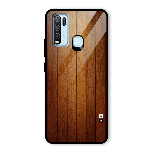 Brown Wood Design Glass Back Case for Vivo Y30