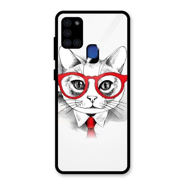 Business Cat Glass Back Case for Galaxy A21s