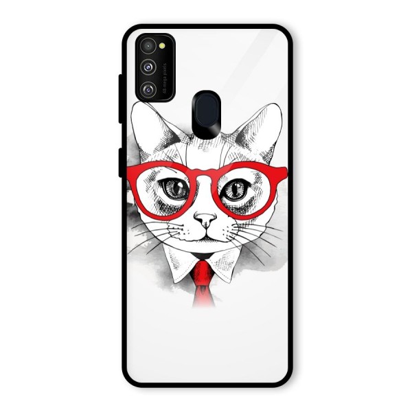 Business Cat Glass Back Case for Galaxy M21