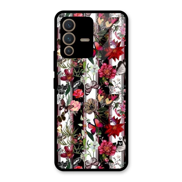 Butterfly Flowers Glass Back Case for Vivo V23 5G