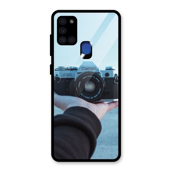 Camera in Hand Glass Back Case for Galaxy A21s