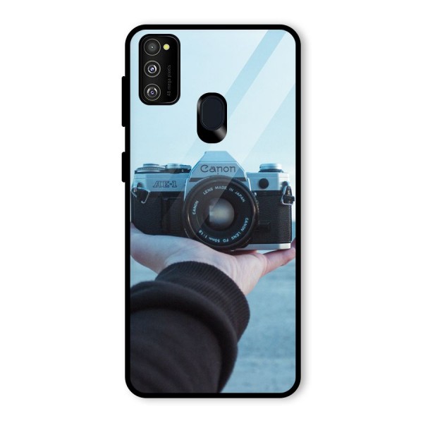 Camera in Hand Glass Back Case for Galaxy M21