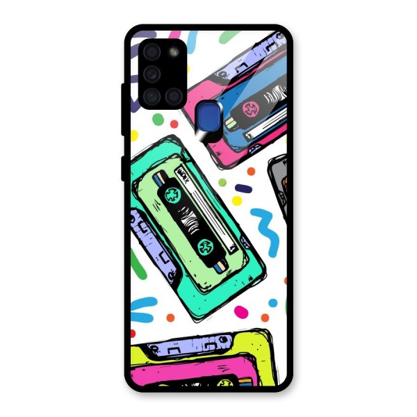 Cassette Pattern Glass Back Case for Galaxy A21s