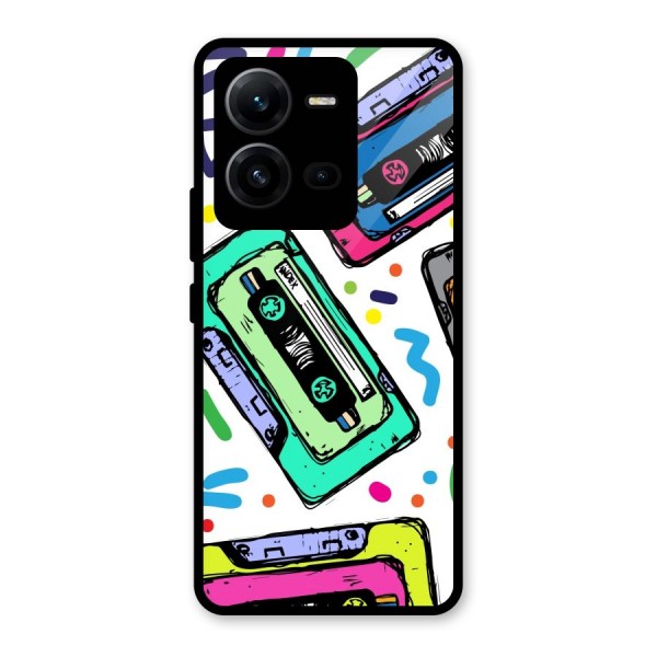 Cassette Pattern Glass Back Case for Vivo V25