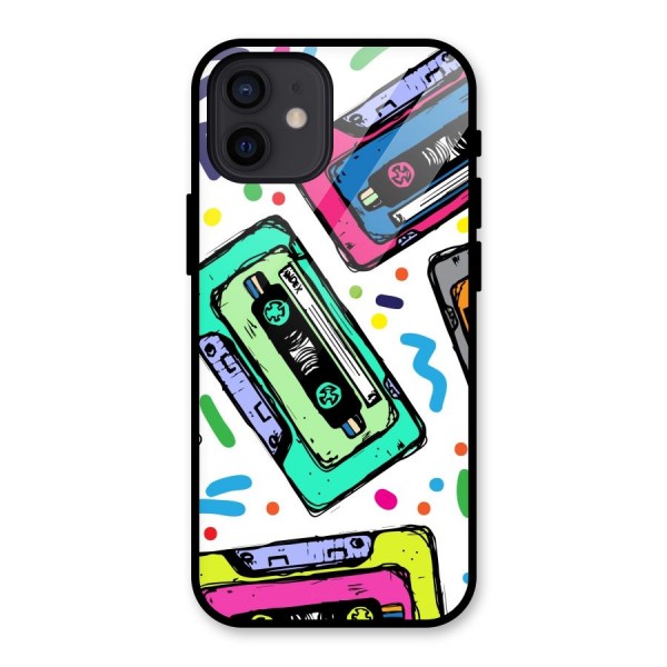 Cassette Pattern Glass Back Case for iPhone 12