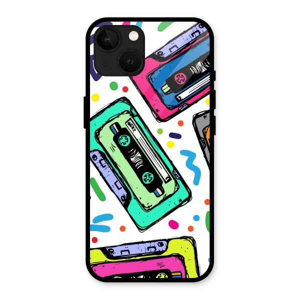 Cassette Pattern Glass Back Case for iPhone 13