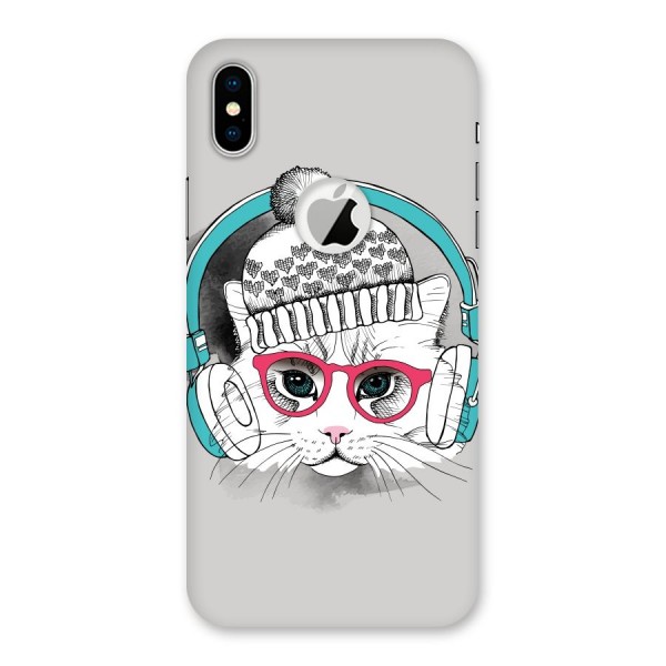 Cat Headphones Back Case for iPhone XS Logo Cut