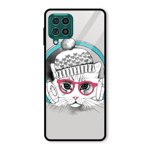 Cat Headphones Glass Back Case for Galaxy F62