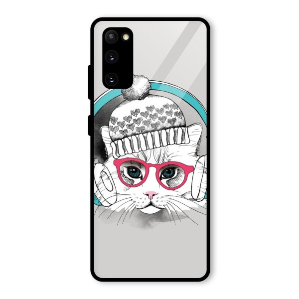 Cat Headphones Glass Back Case for Galaxy S20 FE