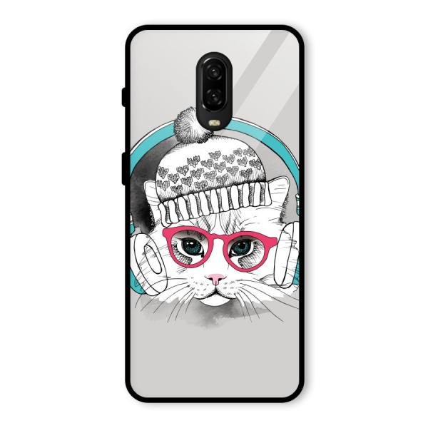 Cat Headphones Glass Back Case for OnePlus 6T