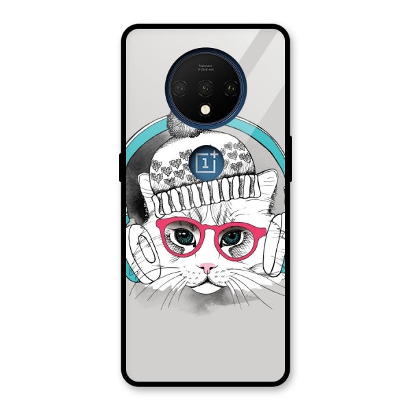 Cat Headphones Glass Back Case for OnePlus 7T